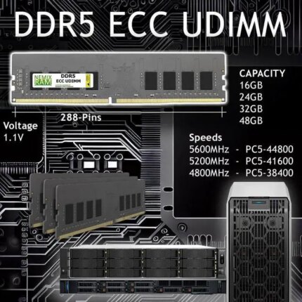 NEMIX RAM 64GB (2X32GB) DDR5 5200MHZ PC5-41600 2Rx8 1.1V 288-PIN ECC Unbuffered UDIMM Memory KIT