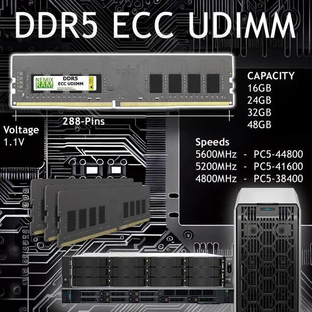 NEMIX RAM 64GB (2X32GB) DDR5 5200MHZ PC5-41600 2Rx8 1.1V 288-PIN ECC Unbuffered UDIMM Memory KIT