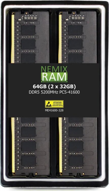 NEMIX RAM 64GB (2X32GB) DDR5 5200MHZ PC5-41600 2Rx8 1.1V 288-PIN ECC Unbuffered UDIMM Memory KIT