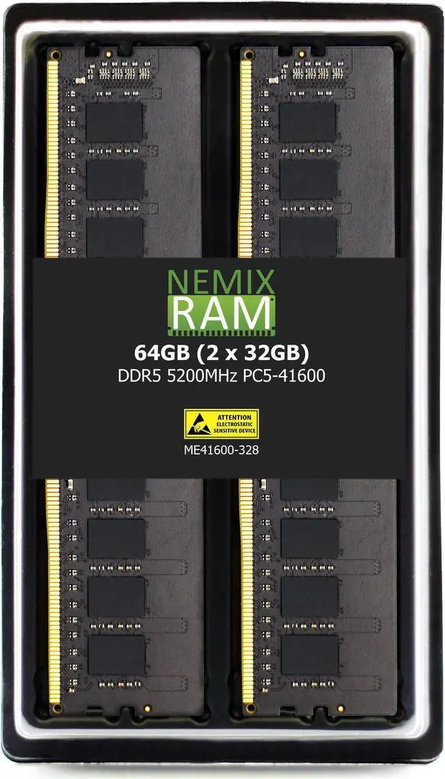 NEMIX RAM 64GB (2X32GB) DDR5 5200MHZ PC5-41600 2Rx8 1.1V 288-PIN ECC Unbuffered UDIMM Memory KIT