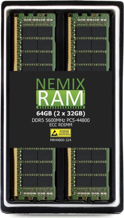 NEMIX RAM 64GB (2X32GB) DDR5 5600MHZ PC5-44800 2Rx4 1.1V 288-PIN ECC RDIMM Registered Server Memory KIT