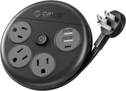 ORICO Power Strip with Switch , USB Charging Station with 4 Outlets 2 USB A & 1 USB C Ports, 4 ft Extension Wrapped Cord, Ultra Flat Plug, Wall Mount