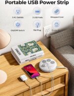 ORICO Power Strip with Switch , USB Charging Station with 4 Outlets 2 USB A & 1 USB C Ports, 4 ft Extension Wrapped Cord, Ultra Flat Plug, Wall Mount