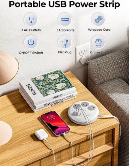 ORICO Power Strip with Switch , USB Charging Station with 4 Outlets 2 USB A & 1 USB C Ports, 4 ft Extension Wrapped Cord, Ultra Flat Plug, Wall Mount