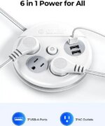 ORICO Power Strip with Switch , USB Charging Station with 4 Outlets 2 USB A & 1 USB C Ports, 4 ft Extension Wrapped Cord, Ultra Flat Plug, Wall Mount