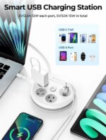 ORICO Power Strip with Switch , USB Charging Station with 4 Outlets 2 USB A & 1 USB C Ports, 4 ft Extension Wrapped Cord, Ultra Flat Plug, Wall Mount