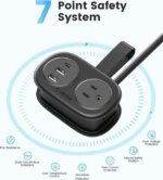 ORICO Travel Power Strip with USB Ports, Portable Outlet Strip with 2 AC Outlets 3 USB Ports (1 USB C), Flat Plug 3.7ft Short Extension Cord with