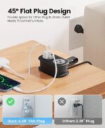 ORICO Travel Power Strip with USB Ports, Portable Outlet Strip with 2 AC Outlets 3 USB Ports (1 USB C), Flat Plug 3.7ft Short Extension Cord with