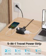 ORICO Travel Power Strip with USB Ports, Portable Outlet Strip with 2 AC Outlets 3 USB Ports (1 USB C), Flat Plug 3.7ft Short Extension Cord with