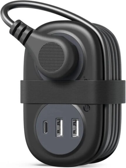 ORICO Travel Power Strip with USB Ports, Portable Outlet Strip with 2 AC Outlets 3 USB Ports (1 USB C), Flat Plug 3.7ft Short Extension Cord with