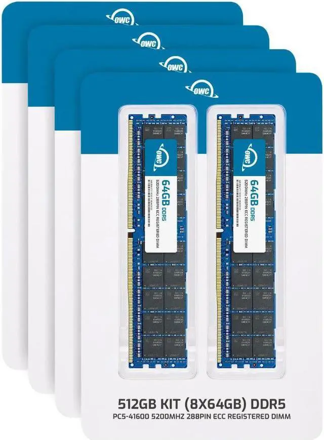 OWC 512GB (8x64GB) DDR5 5200 PC5-41600 CL42 2Rx4 288-pin 1.1V ECC Registered RDIMM Memory RAM Module Upgrade Kit for Select Workstations or Servers