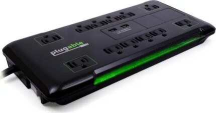 Plugable Surge Protector Power Strip with USB and 12 AC Outlets, Built-in 10.5W 2-Port USB Charger for Android, Apple iOS, and Windows Mobile Devices,