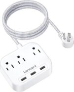 Power Strip with USB, 3 Outlet 3 USB Charging Ports (17W/ 3.4A), Flat Plug with 6.6ft Braided Extension Cord, Desktop & Wall Mountable, Compact for