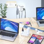 Power Strip with USB, 3 Outlet 3 USB Charging Ports (17W/ 3.4A), Flat Plug with 6.6ft Braided Extension Cord, Desktop & Wall Mountable, Compact for