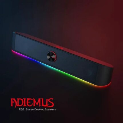 Redragon GS560 Adiemus RGB Desktop Soundbar, 2.0 Channel Computer Speaker with Dynamic Lighting Bar Audio-Light Sync/Display, Touch-Control Backlit