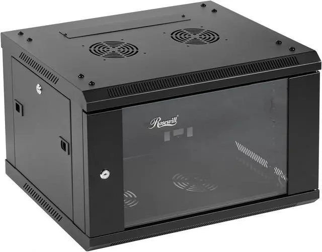 Rosewill 6U Server Rack Enclosure with Glass Door, Locks, & Removable Side Panels Wall Mount Network Cabinet 19 Inch Rack 17.7 Inches Deep Fully