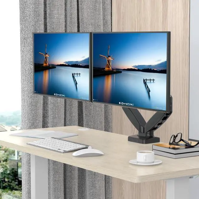 Rosewill Dual Monitor Mount, 15 to 32 Inch, 4.4 to 19.8lbs per Screen, Adjustable Gas Spring Monitor Arm with Cable Management, Clamp & Grommet Base