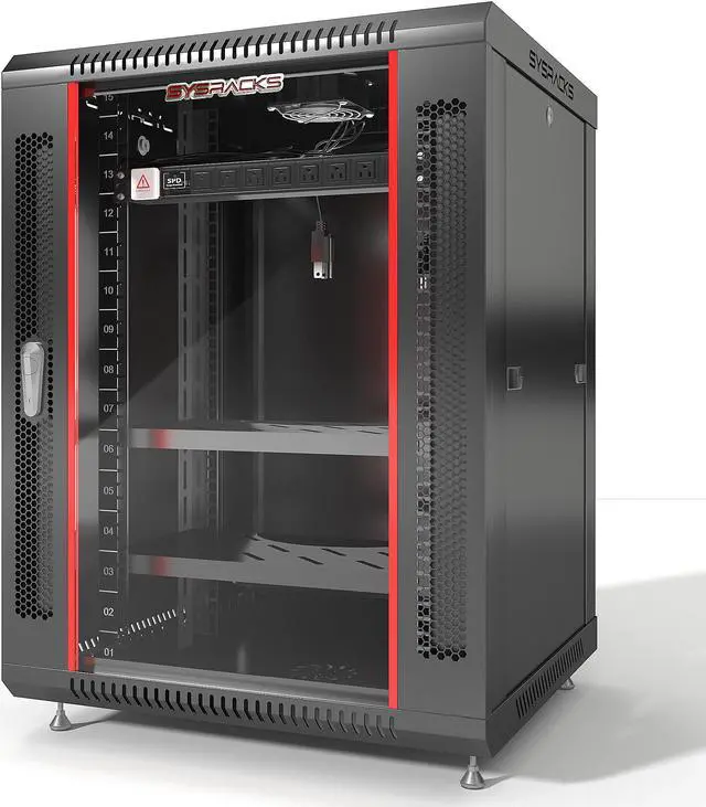 Server Rack – 15U - Wall Mount Rack - Locking Cabinet for Network - Electronics - Security - Audio - Video - AV Equipment - Data Rack - Legs / Power