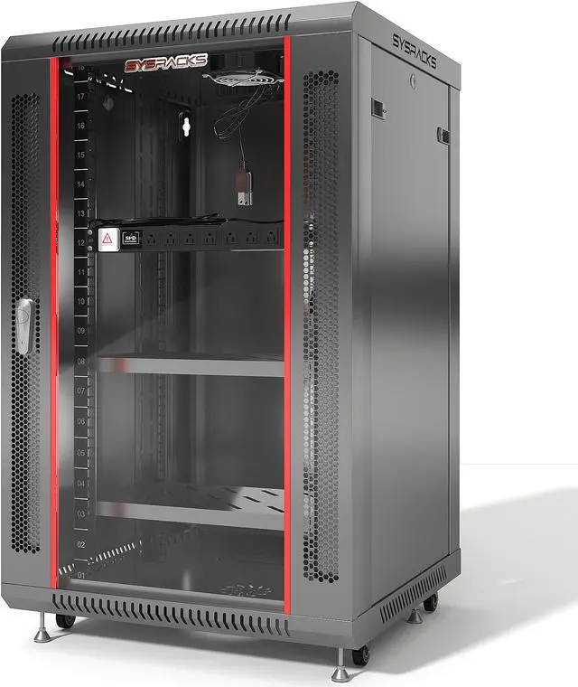 Server Rack – 18U - Wall Mount Rack - Locking Cabinet for Network - Electronics - Security - Audio - Video - AV Equipment - Data Rack - wheels / Power