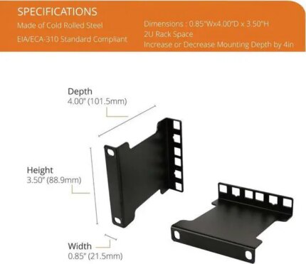 Server Rack Depth Extender - 2U - 4inch / 10 cm - TAA Compliant - Recessed Rack Adapter - Rack Mount Adapter Kit - Network Rack Extender