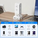 SUPERDANNY 12-Outlet Surge Protector Power Strip Tower,1700 Joule Charging Station with 12 AC Outlets, 4 USB Ports, 6.5ft Extension Cord for Home