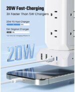 SUPERDANNY 12-Outlet Surge Protector Power Strip Tower,1700 Joule Charging Station with 12 AC Outlets, 4 USB Ports, 6.5ft Extension Cord for Home