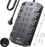 SUPERDANNY Power Strip Surge Protector 45W PD USB-C Fast Charging 22 AC Outlet 6.5ft Extension Cord