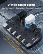 SUPERDANNY Power Strip Surge Protector 45W PD USB-C Fast Charging 22 AC Outlet 6.5ft Extension Cord