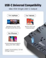 SUPERDANNY Power Strip Surge Protector 45W PD USB-C Fast Charging 22 AC Outlet 6.5ft Extension Cord