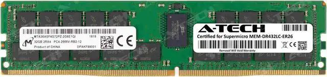 Supermicro Certified MEM-DR432LC-ER26 | Micron MTA36ASF4G72PZ-2G6E1 | 32GB PC4-21300 DDR4 2666MHz 2Rx4 Dual Rank ECC RDIMM Registered 288-Pin Server