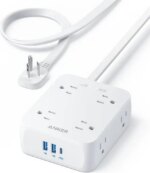 Surge Protector Flat Plug Power Strip 2000J, Anker 5ft Thin Extension Cord with 8 Outlets, 2 USB A and 1 USB C Port, 20W for iPhone15, Wall Mount,