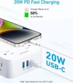 Surge Protector Flat Plug Power Strip 2000J, Anker 5ft Thin Extension Cord with 8 Outlets, 2 USB A and 1 USB C Port, 20W for iPhone15, Wall Mount,
