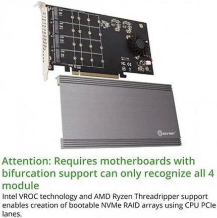 SYBA SI-PEX40161 PCI-Express 3.0 x16 PCI-Express Quad M.2 PCIe 3.0 x4 PCIe x16 Expansion Card Intel VROC and AMD Ryzen Threadripper NVMe Raid