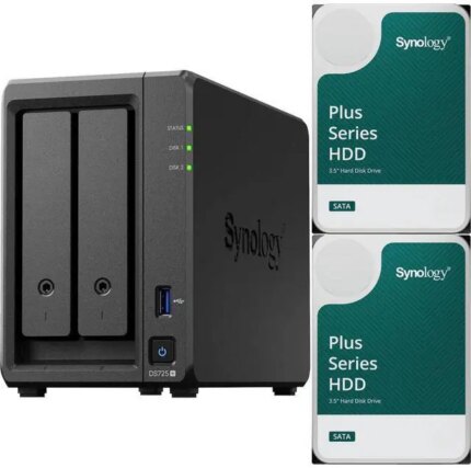 Synology DS725+ Dual-Core 2-Bay NAS with 4GB RAM and 32TB (2 x 16TB) of Synology Plus Drives Fully Assembled and Tested By CustomTechSales