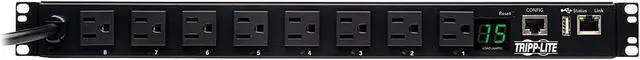 Tripp Lite 1.4kW Single-Phase Switched PDU, 120V Outlets (8 x 5-15R), NEMA 5-15P, 12.0 Feet Cord, 1U Rack