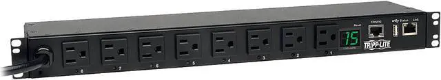 Tripp Lite 1.4kW Single-Phase Switched PDU, 120V Outlets (8 x 5-15R), NEMA 5-15P, 12.0 Feet Cord, 1U Rack