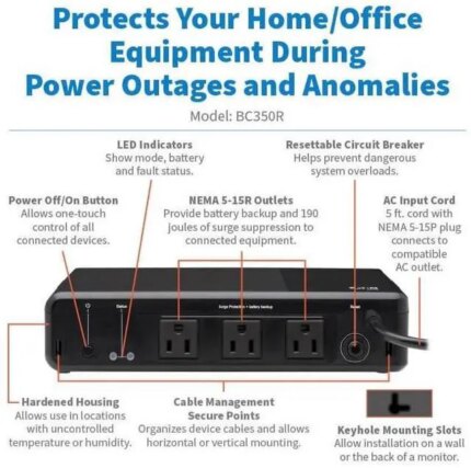 Tripp Lite 350VA 210W 120V Standby UPS 3 Outlets Surge + Battery Backup BC350R