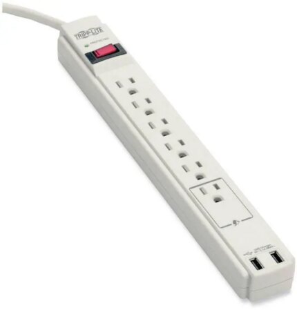 Tripp Lite 6 Outlet Surge Protector Power Strip 6Ft Cord 990 Joules Dual Usb Charging Led & Insurance (Tlp606usb)
