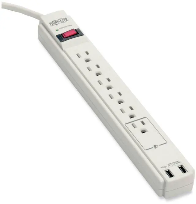 Tripp Lite 6 Outlet Surge Protector Power Strip 6Ft Cord 990 Joules Dual Usb Charging Led & Insurance (Tlp606usb)