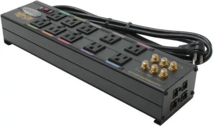 Tripp Lite HT10DBS Isobar 10-Outlet Home/Business Theater Surge Protector, 8 ft. Cord with Right-Angle Plug, 3840 Joules, LEDs, Metal Housing