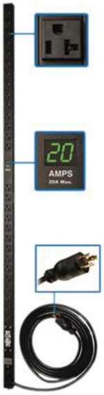 Tripp Lite Metered PDU, 20A, 28 Outlets (5-15/20R), 120 V, L5-20P/5-20P Adapter, 15 ft. Cord, 0U Vertical Rack-Mount Power (PDUMV20)