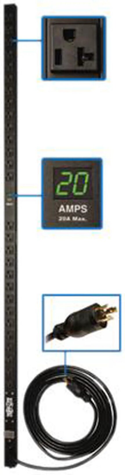 Tripp Lite Metered PDU, 20A, 28 Outlets (5-15/20R), 120 V, L5-20P/5-20P Adapter, 15 ft. Cord, 0U Vertical Rack-Mount Power (PDUMV20)