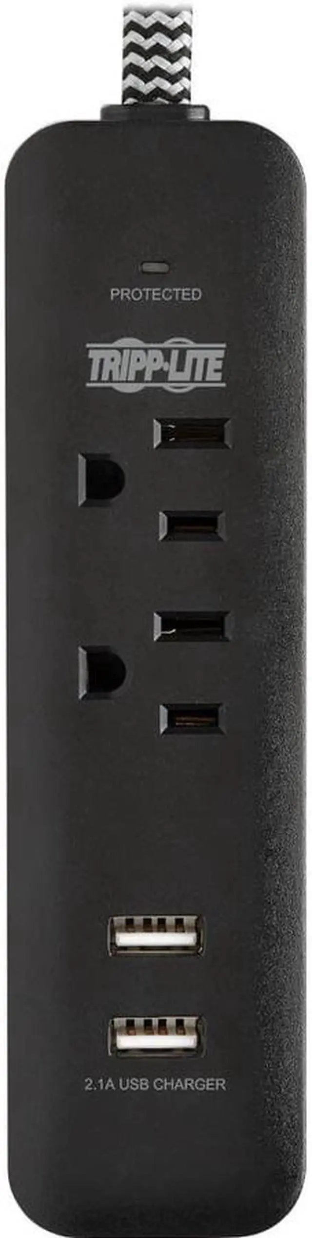 Tripp Lite Surge Protector Power Strip 2-Outlet 2 USB Ports 2.1A TLP206USB