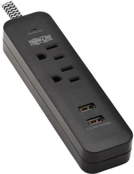 Tripp Lite Surge Protector Power Strip 2-Outlet 2 USB Ports 2.1A TLP206USB