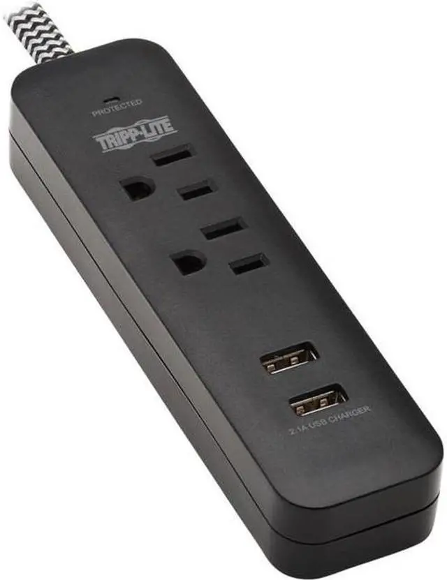 Tripp Lite Surge Protector Power Strip 2-Outlet 2 USB Ports 2.1A TLP206USB