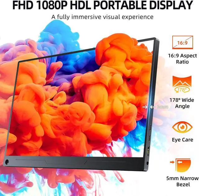UPERFECT Portable Monitor 15.6 inch, 1080P FHD USB-C Portable Laptop Monitor HDMI Travel Monitor w/VESA & Smart Case, Matte IPS Display Eye Care