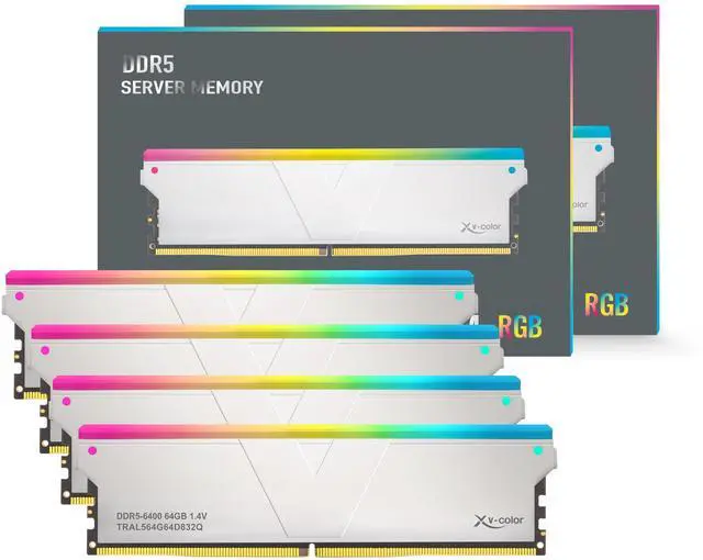 V-Color DDR5 256GB (64GBx4) 6400MHz CL32 2Rx8 OC R-DIMM RGB(Overclocking ECC Registered RGB DIMM) 1.4V Memory Ram for TRX50/WRX90 Workstation (AMD