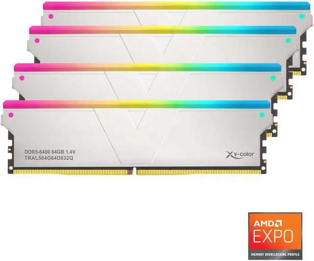 V-Color DDR5 256GB (64GBx4) 6400MHz CL32 2Rx8 OC R-DIMM RGB(Overclocking ECC Registered RGB DIMM) 1.4V Memory Ram for TRX50/WRX90 Workstation (AMD