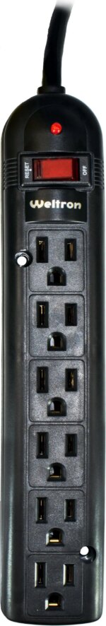 WELTRON 10ft Power Cord 6-Outlet Surge Protector Power Strip Black WSP600PLF10BK