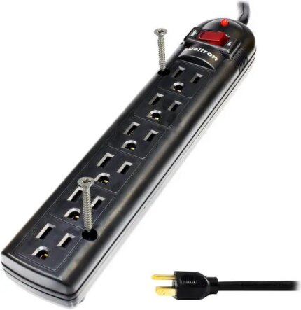 Weltron 6-Outlet Surge Protector Power Strip WSP-600PLF-15BK